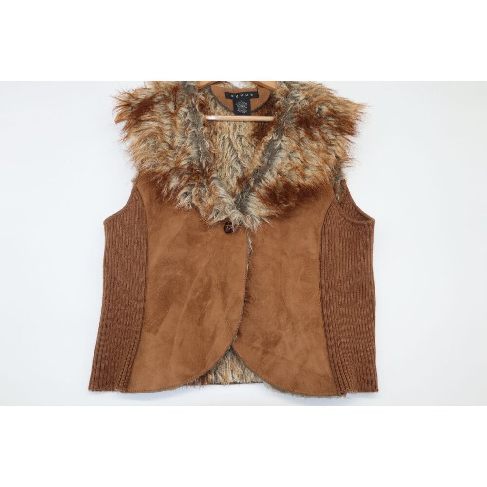 Womens Faux Fur & Suede Vest With Knit Sides Revue Brand Size L Western Cowgirl